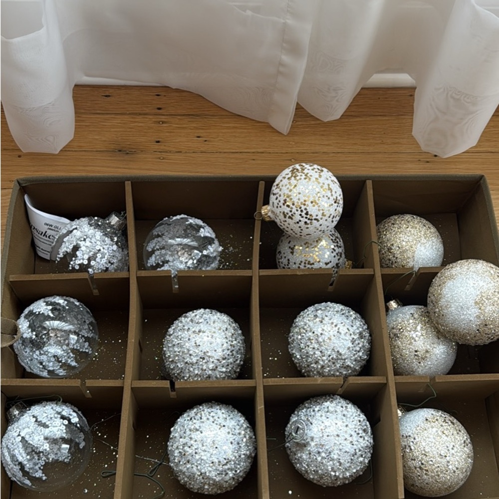 Sparkling Silver and Gold Holiday Ornaments Set